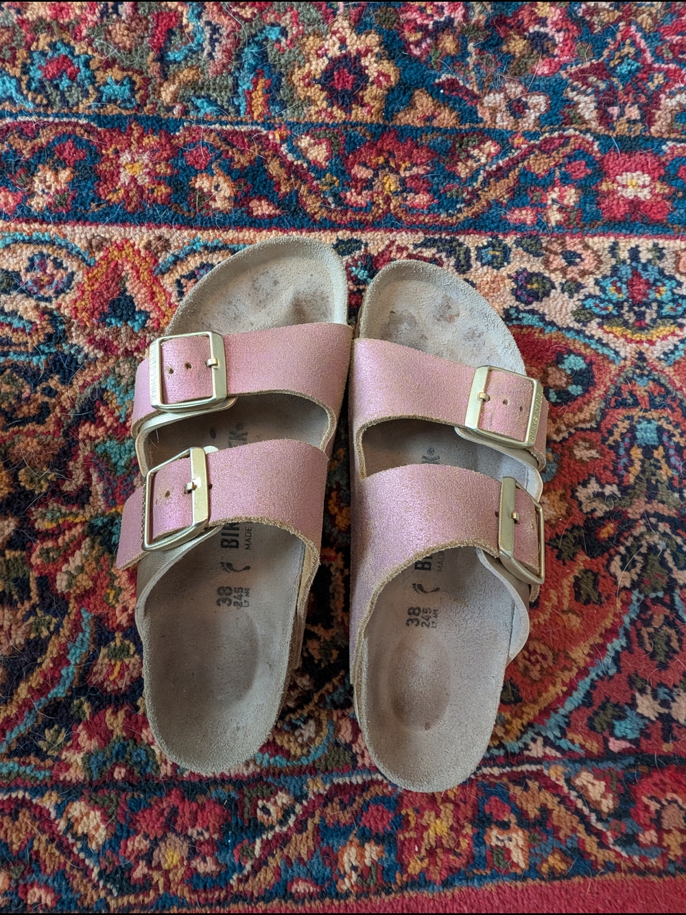 Pink And Rose Gold Metallic Birkenstock Arizona Sandals Size 38 / US 7.5